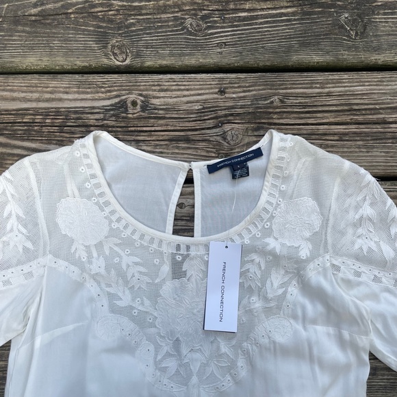 Dress: French Connection Flowy White Knee-Length Lace Detail Dress - Picture 11 of 11